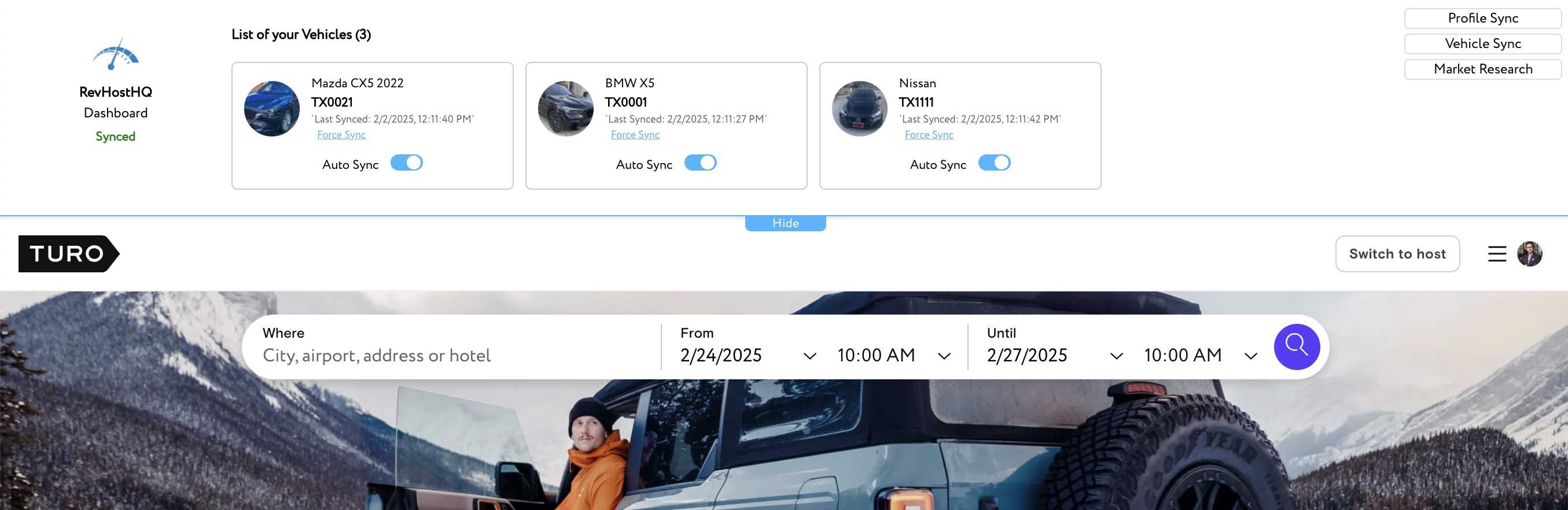 RevHostHQ Chrome Extension syncing with Turo
