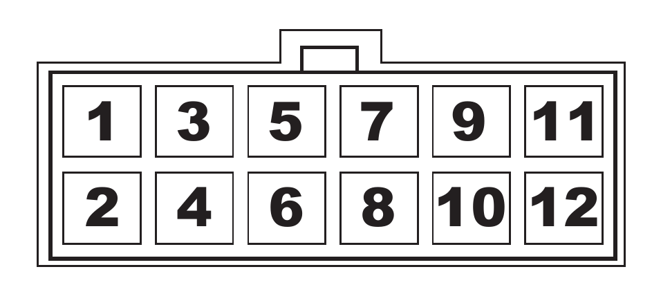 Main interface 12-pin connector diagram with pins 1, 3, 5, 7, 9, 11 on the top row and pins 2, 4, 6, 8, 10, 12 on the bottom row
